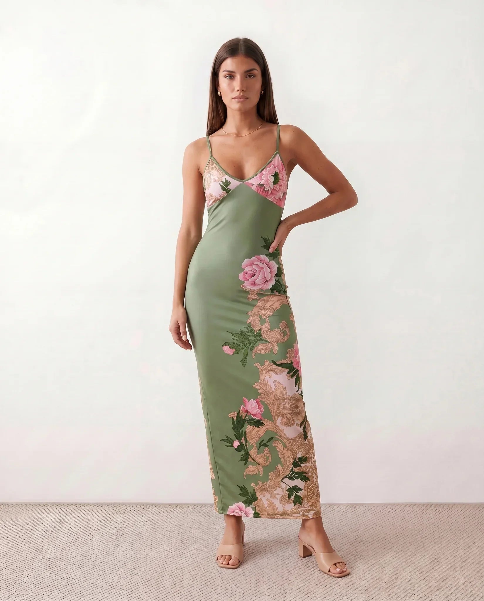 Women's Satin-Look Sleeveless Slip Dress Evening