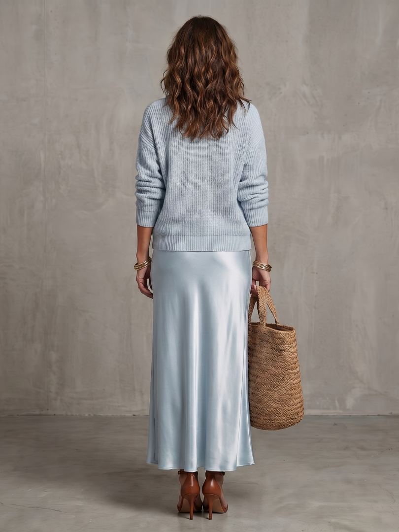 Women's Satin-Look Long Sleeve Dress Layered Evening