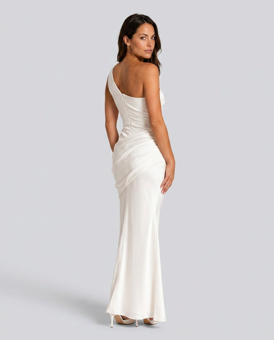 Silky Satin Dress With One Shoulder Neckline Evening