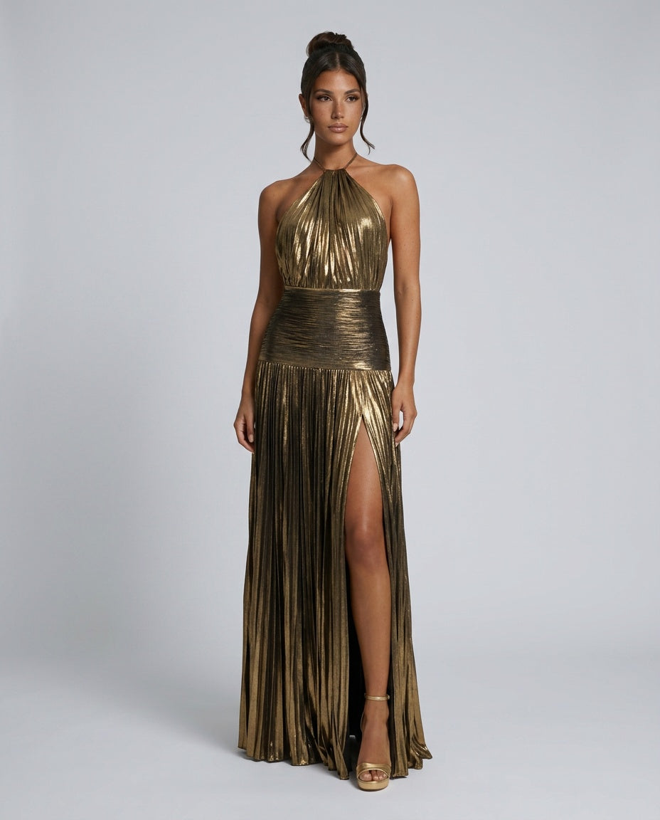 Satin-Look Dress With Halter Neckline Evening