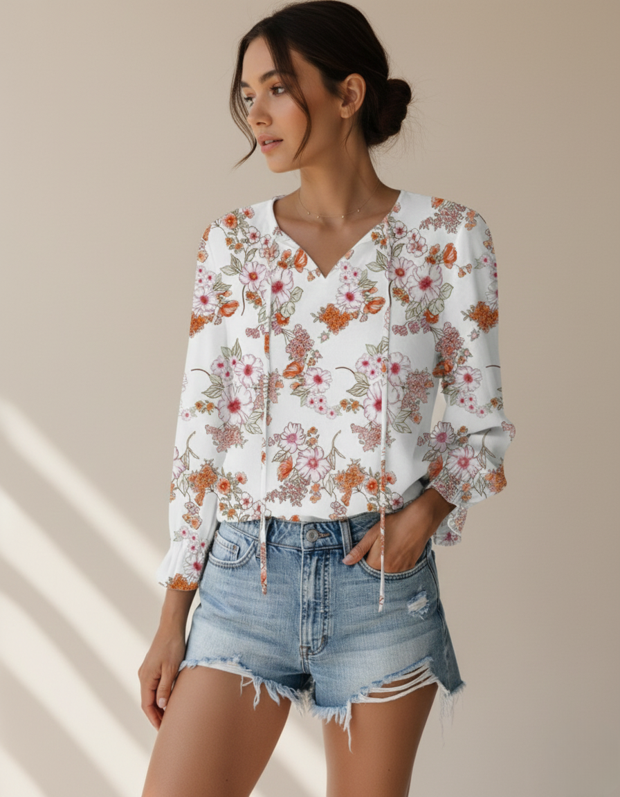 Floral Shirt With V-Neck Occasion Wear Special Occasion