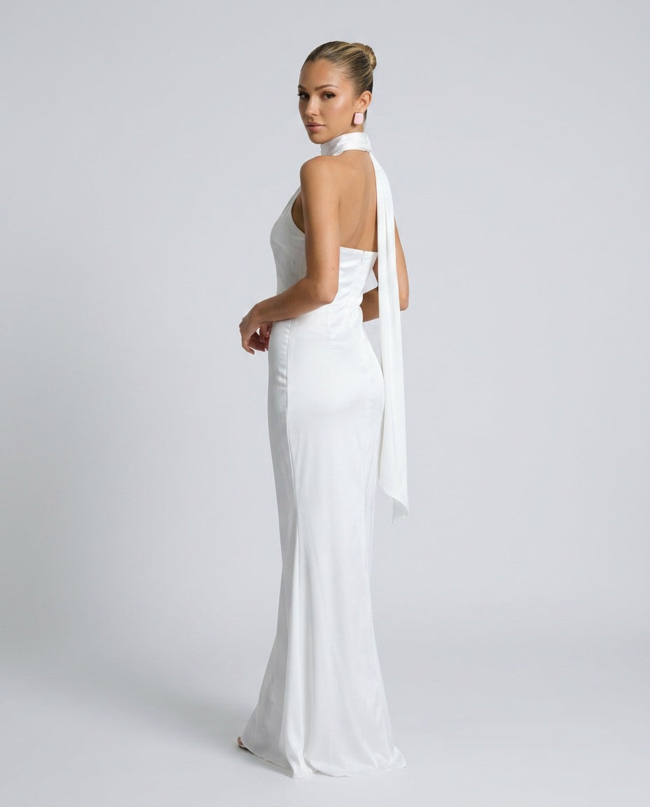 Elegant Satin-Look Dress With One-Shoulder Neckline Asymmetric Hem Evening