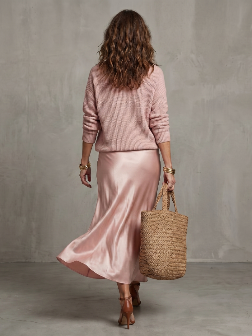 Women's Satin-Look Long Sleeve Dress Layered Evening