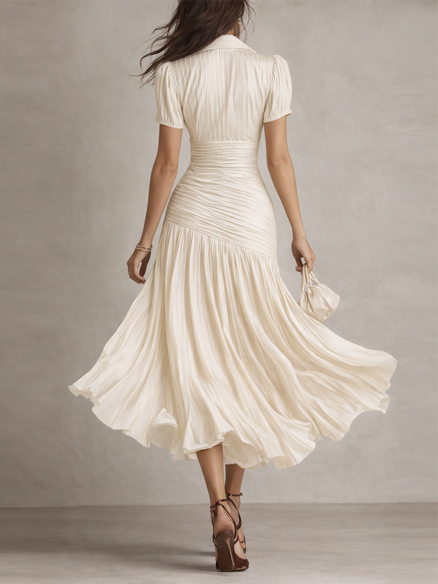 Elegant Satin-Look Short Sleeve Dress Evening