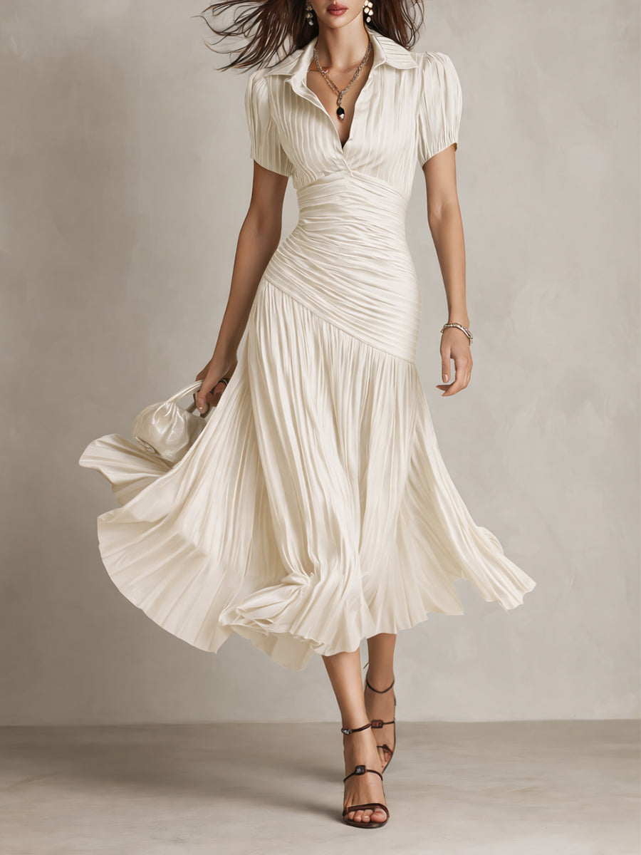 Elegant Satin-Look Short Sleeve Dress Evening