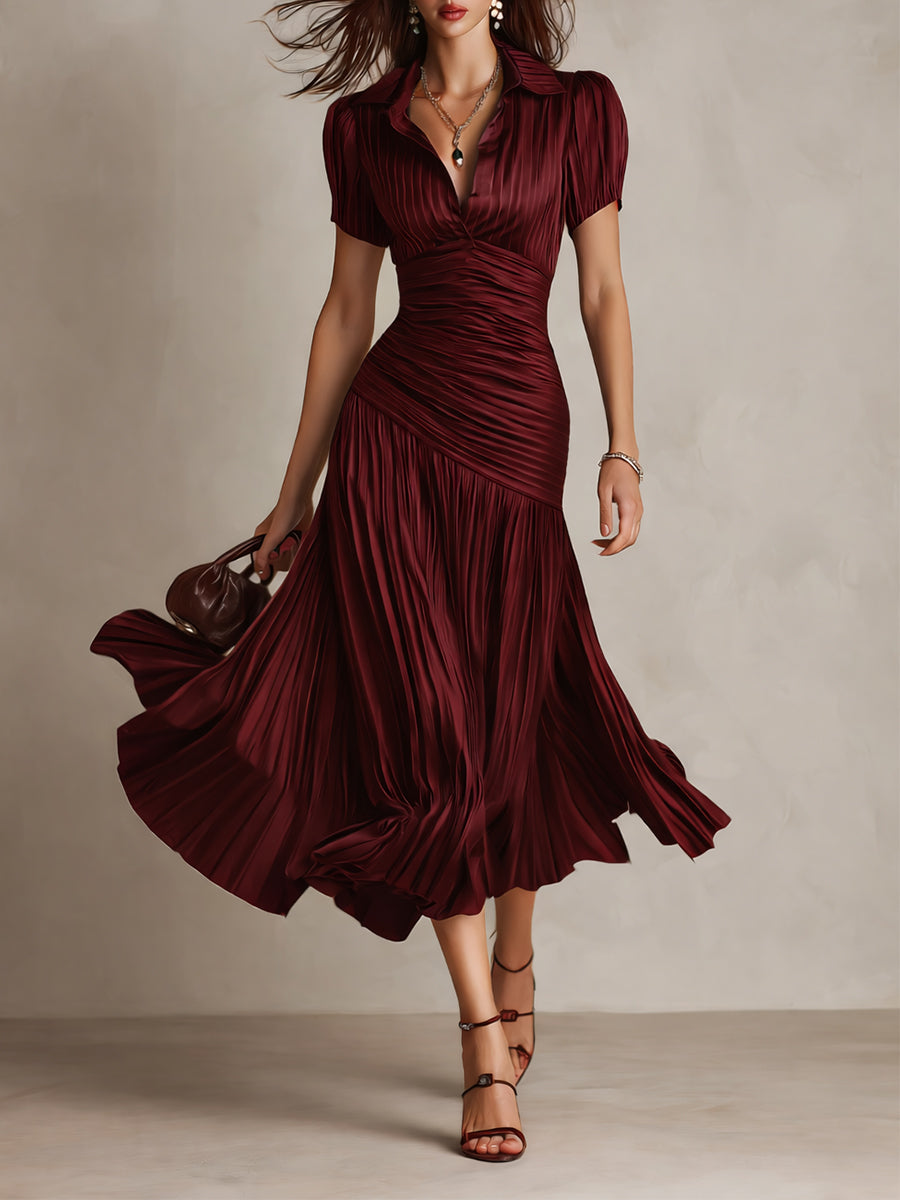 Elegant Satin-Look Short Sleeve Dress Evening