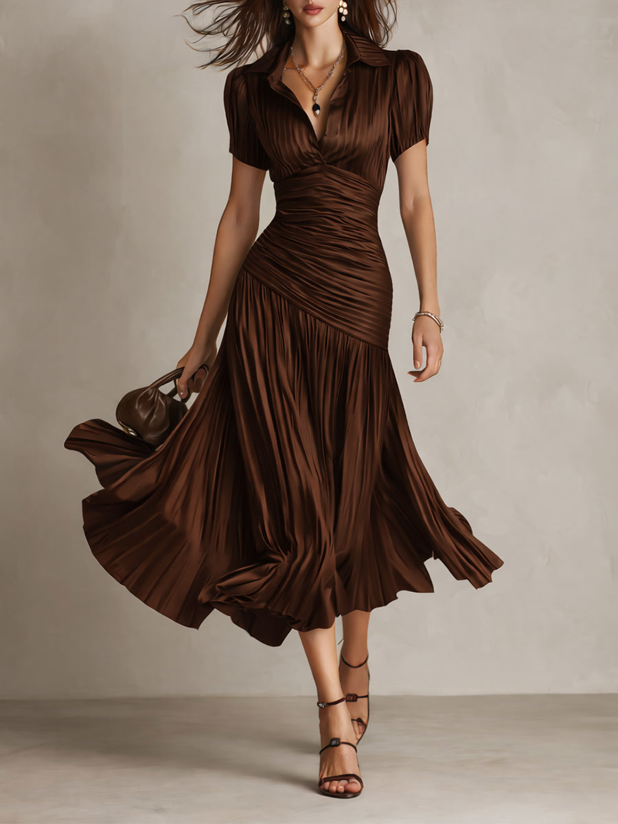 Elegant Satin-Look Short Sleeve Dress Evening