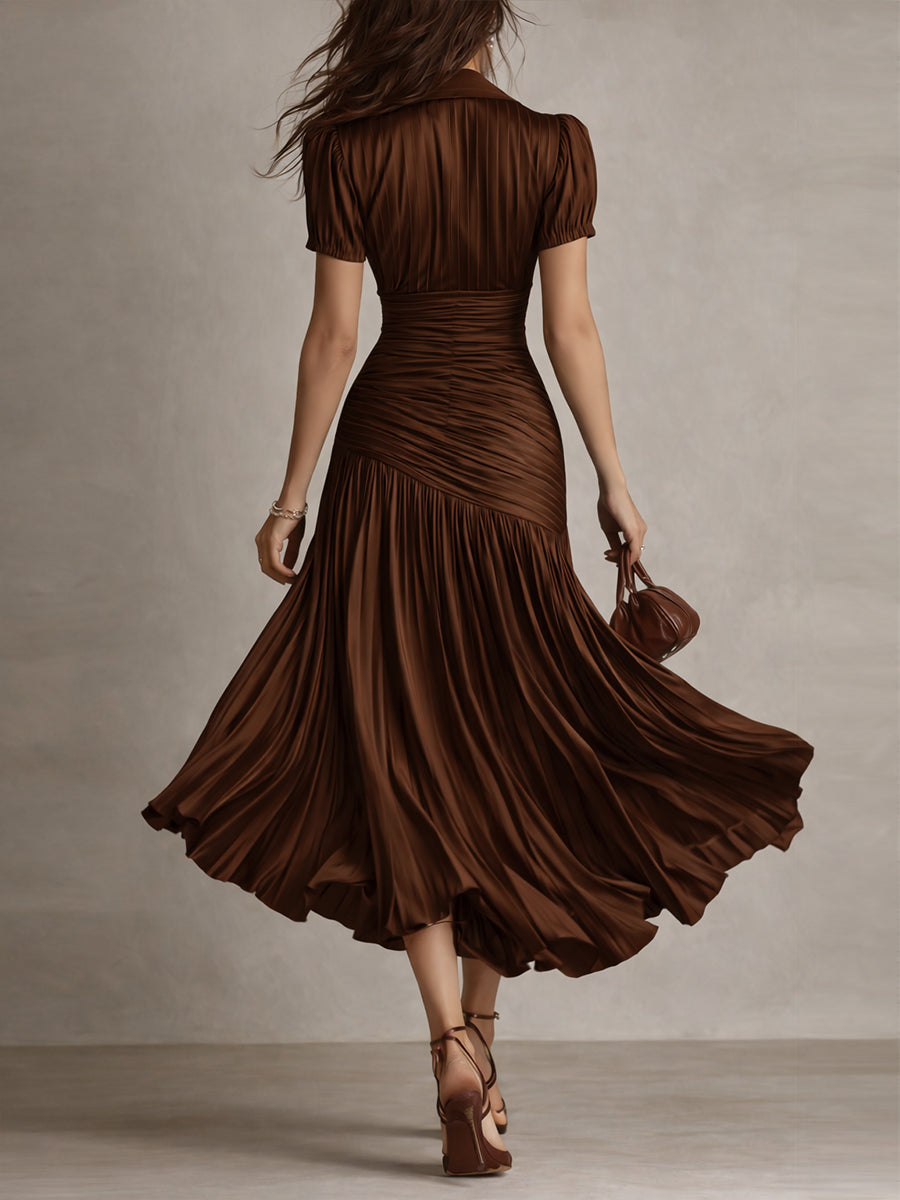 Elegant Satin-Look Short Sleeve Dress Evening