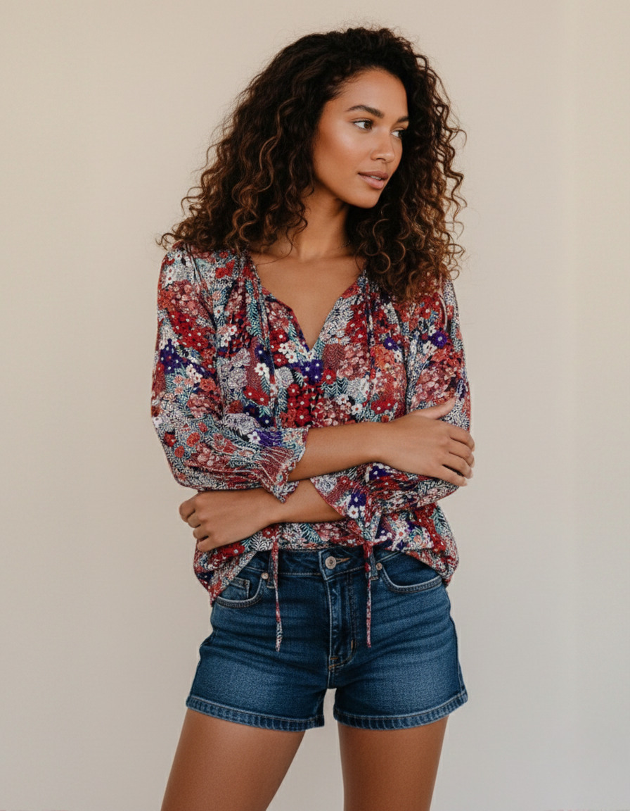 Floral Shirt With V-Neck Occasion Wear Special Occasion