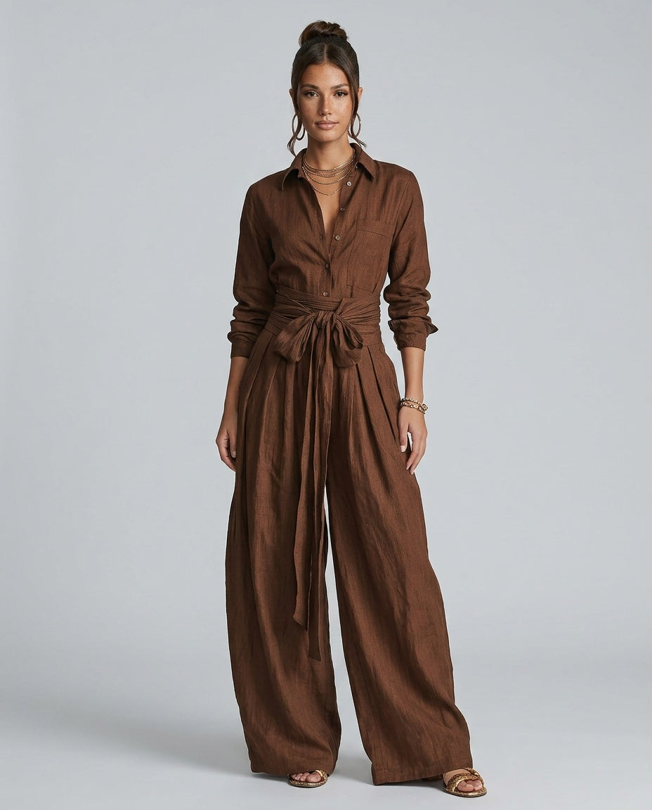 Lace Shirt With Shirt Collar Neckline Belted Occasion Wear