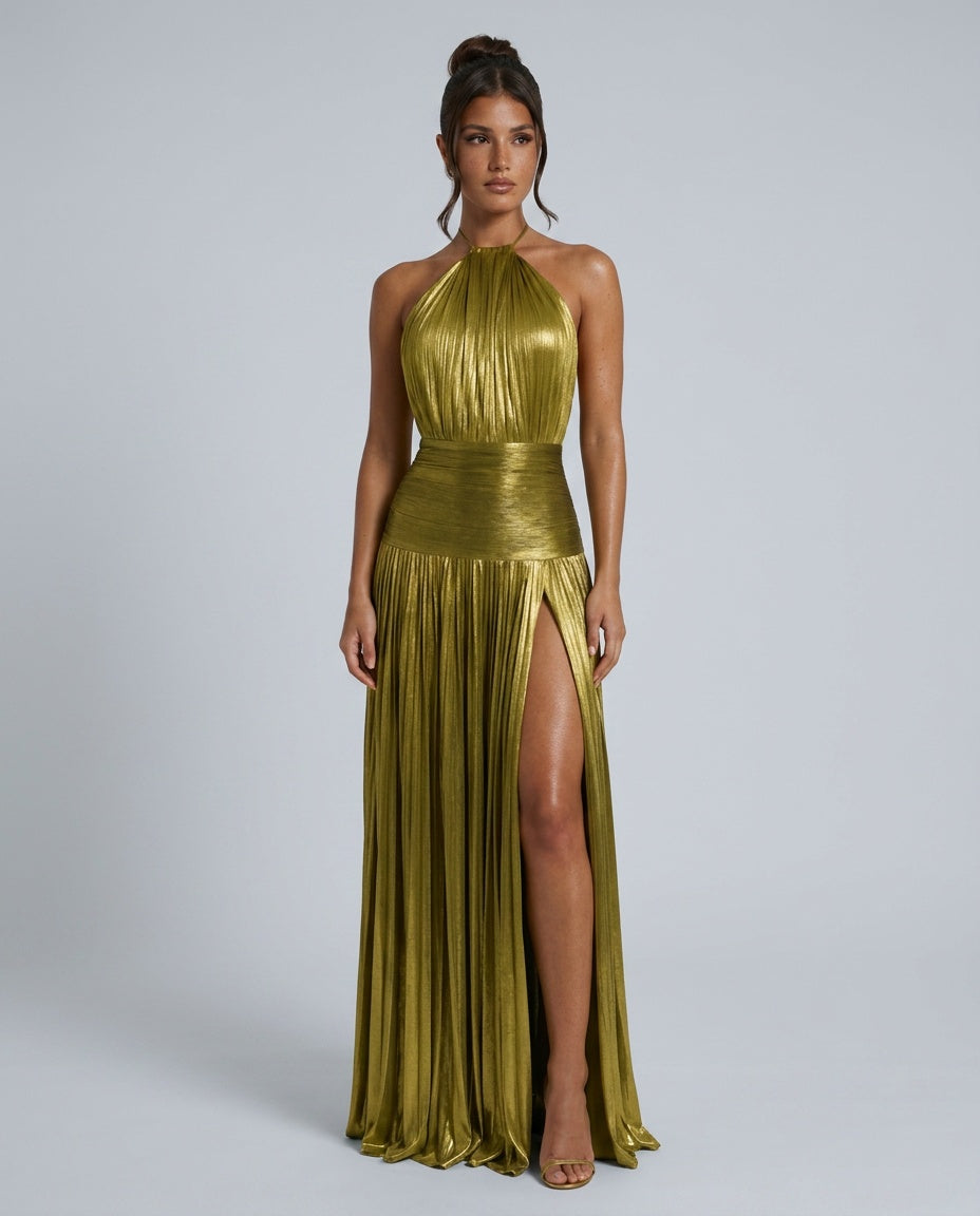 Satin-Look Dress With Halter Neckline Evening