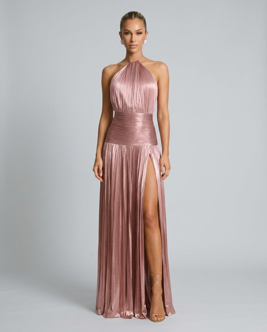 Satin-Look Dress With Halter Neckline Evening