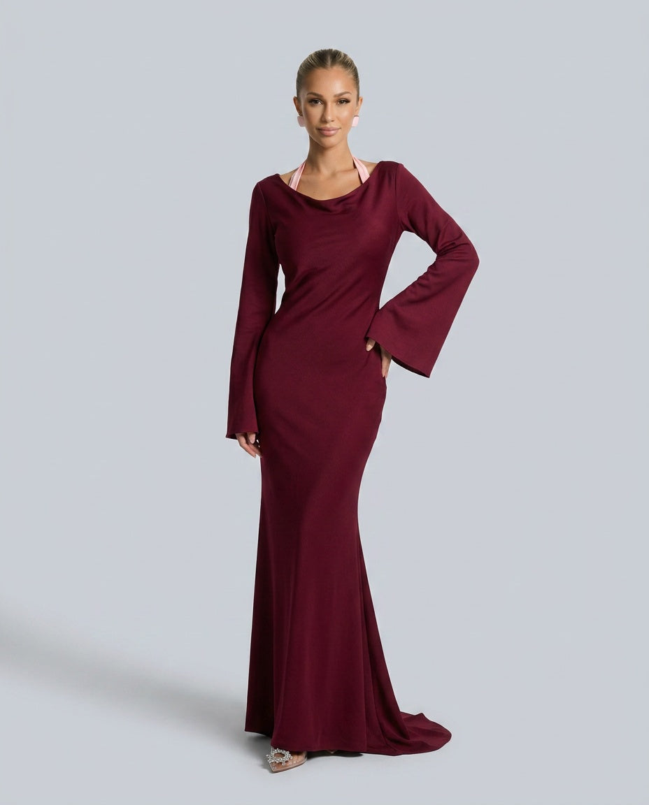 Draped Long Sleeve Dress Evening Evening Weekend