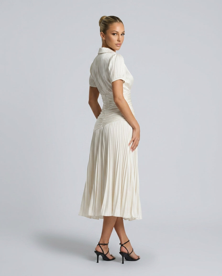 Elegant Satin-Look Short Sleeve Dress Evening