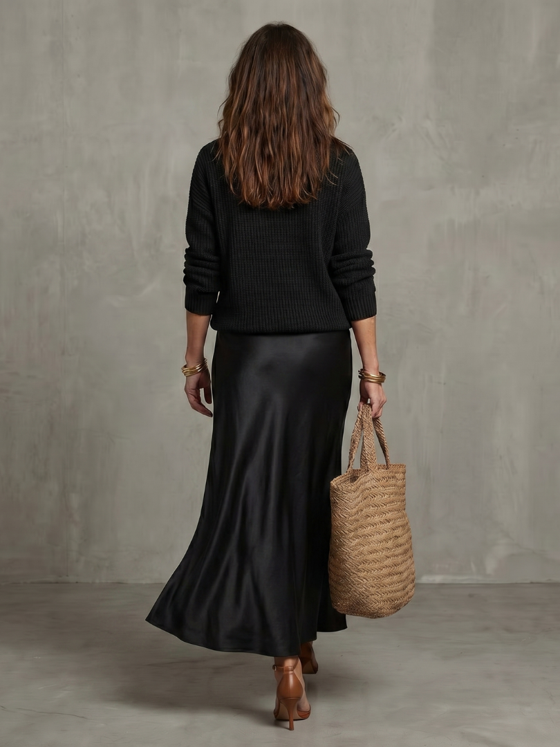 Women's Satin-Look Long Sleeve Dress Layered Evening