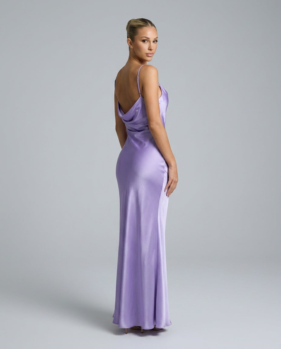 Satin-Look Finish Dress With Cowl Neckline Evening