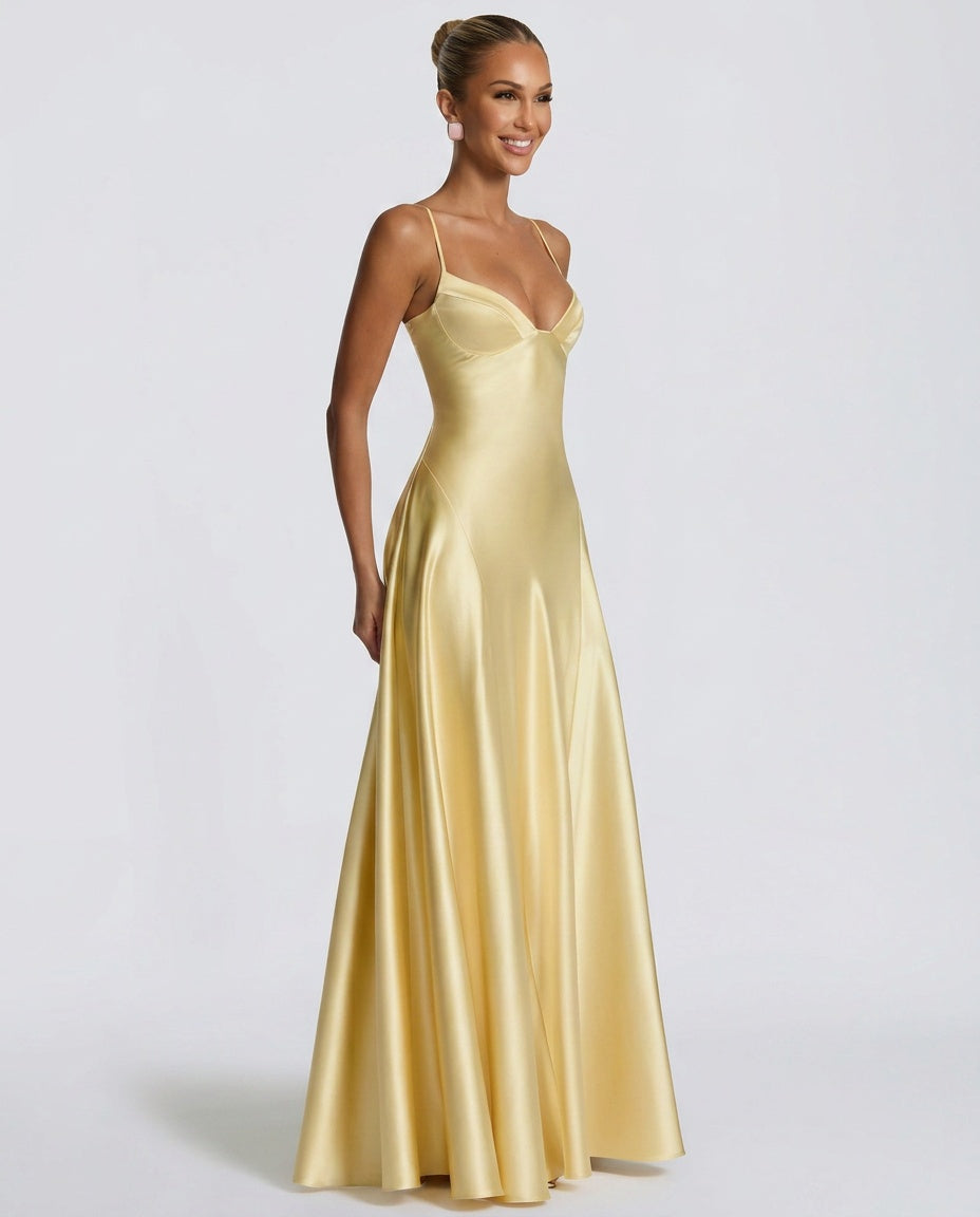 Satin-Look Finish Slip Dress With V-Neck Evening