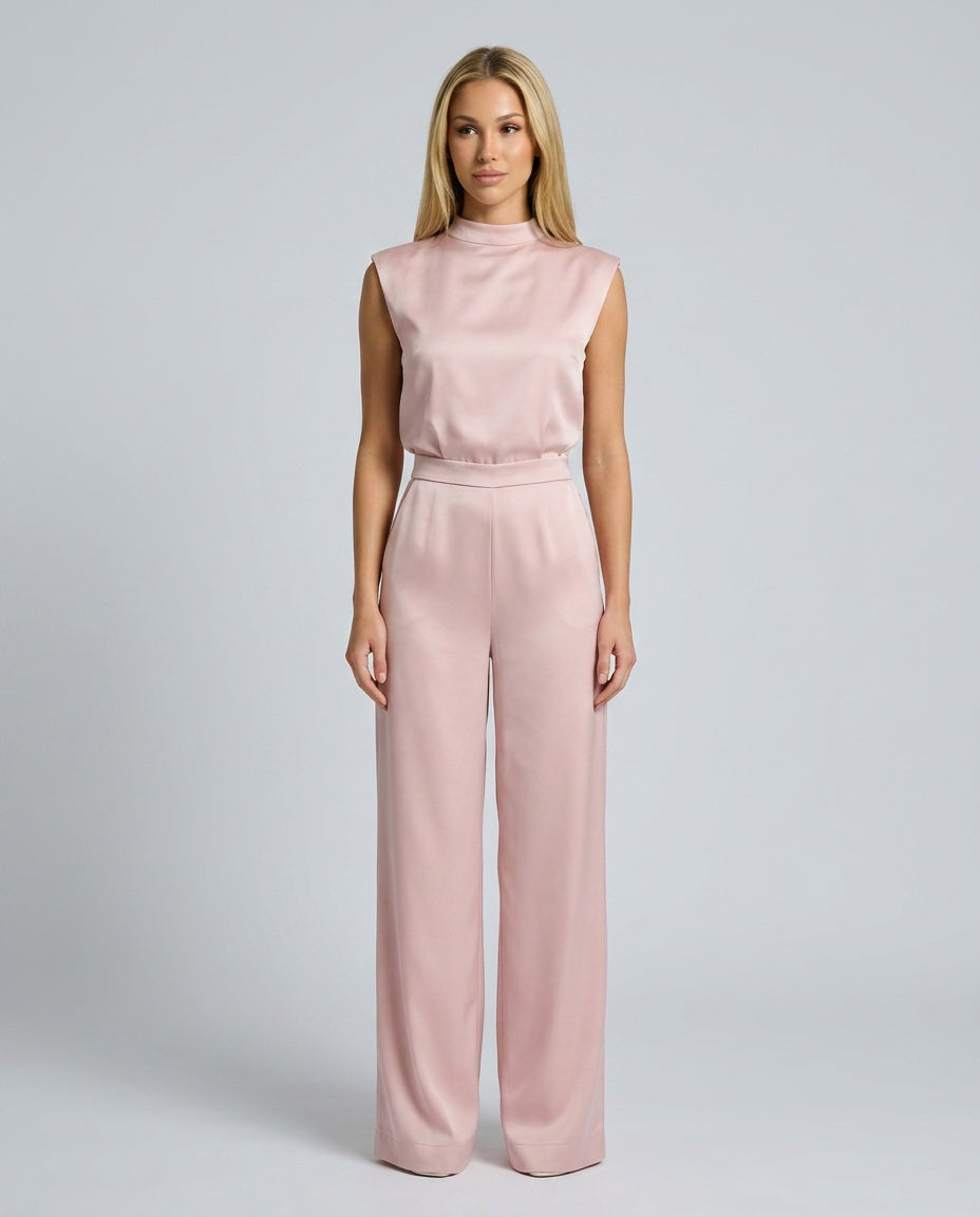 Silky Satin-Look Sleeveless Blazer Open Back Evening