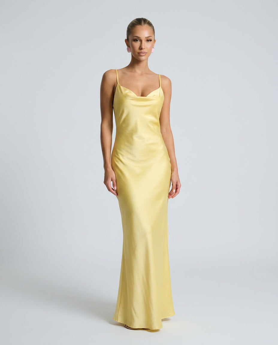 Satin-Look Finish Dress With Cowl Neckline Evening