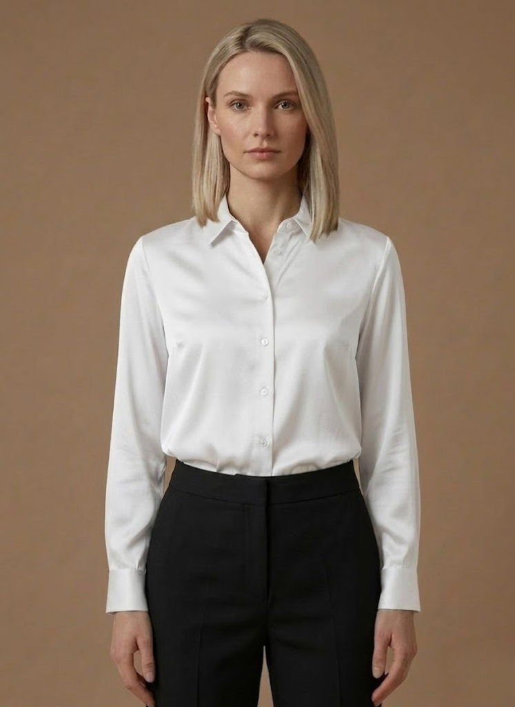 Elegant Satin-Look Shirt With Collared Neckline