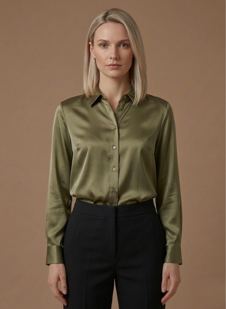 Elegant Satin-Look Shirt With Collared Neckline