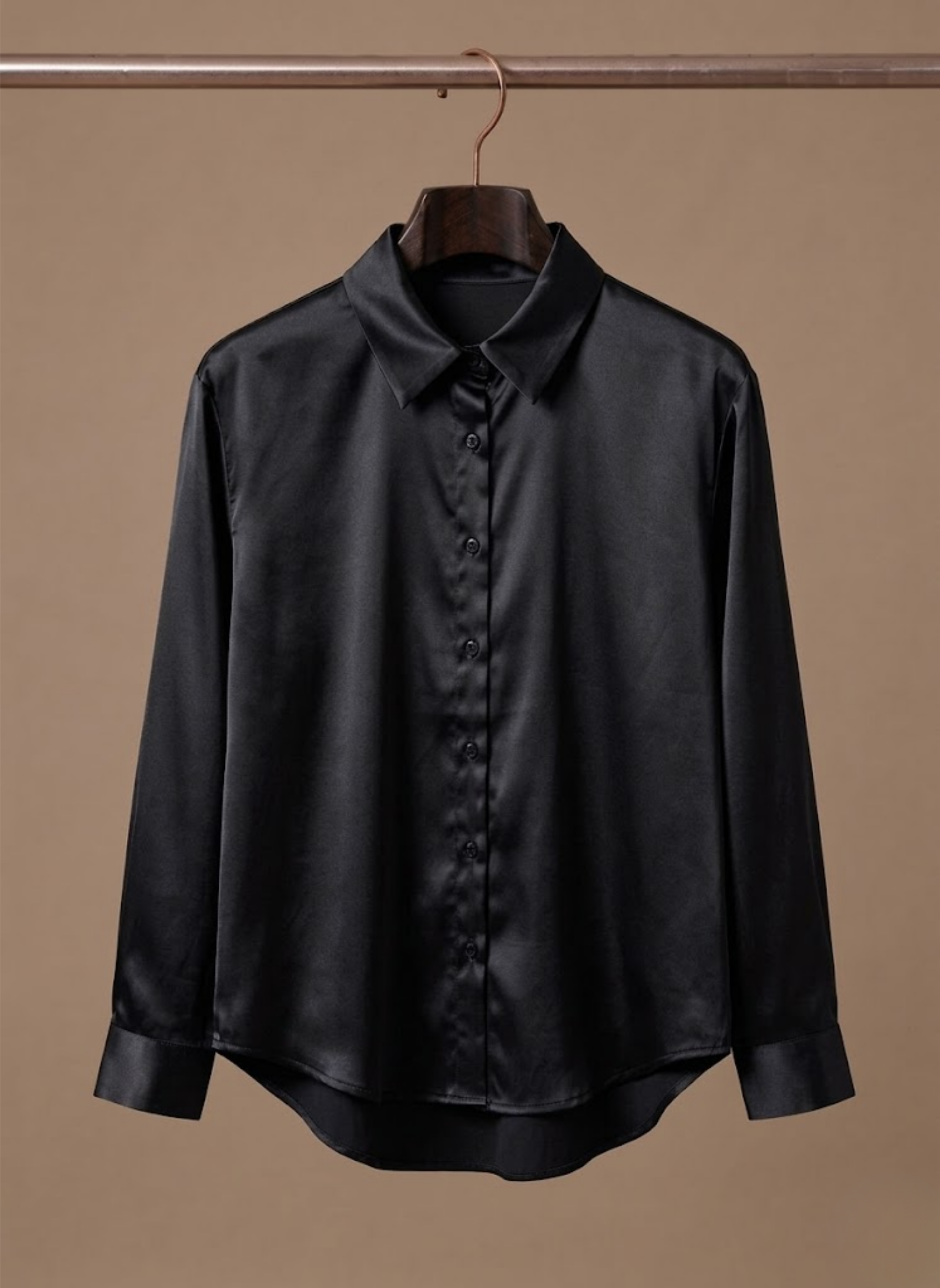 Elegant Satin-Look Shirt With Collared Neckline
