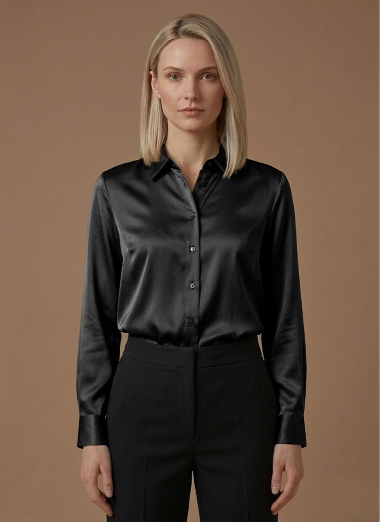 Elegant Satin-Look Shirt With Collared Neckline