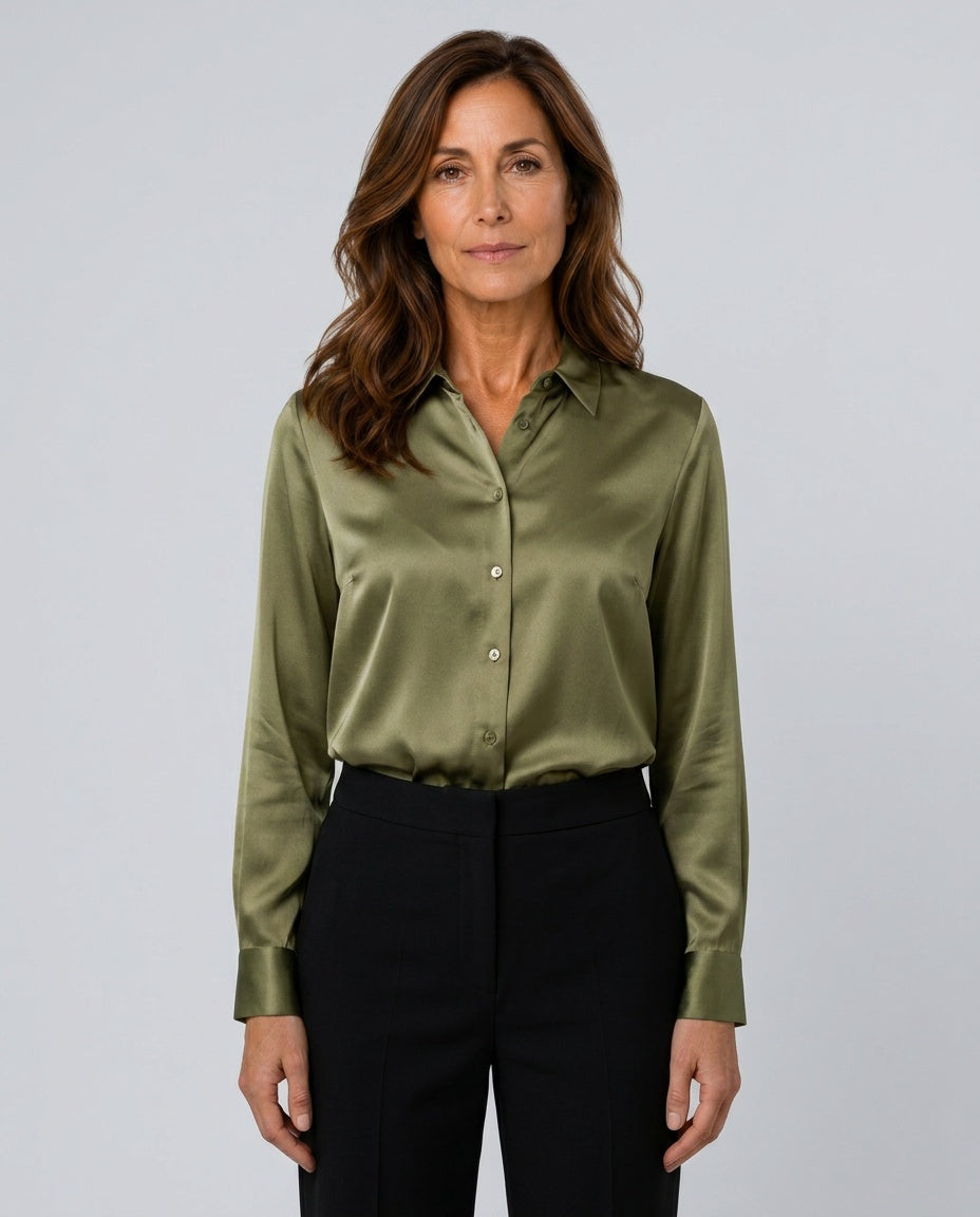 Elegant Satin-Look Shirt With Collared Neckline