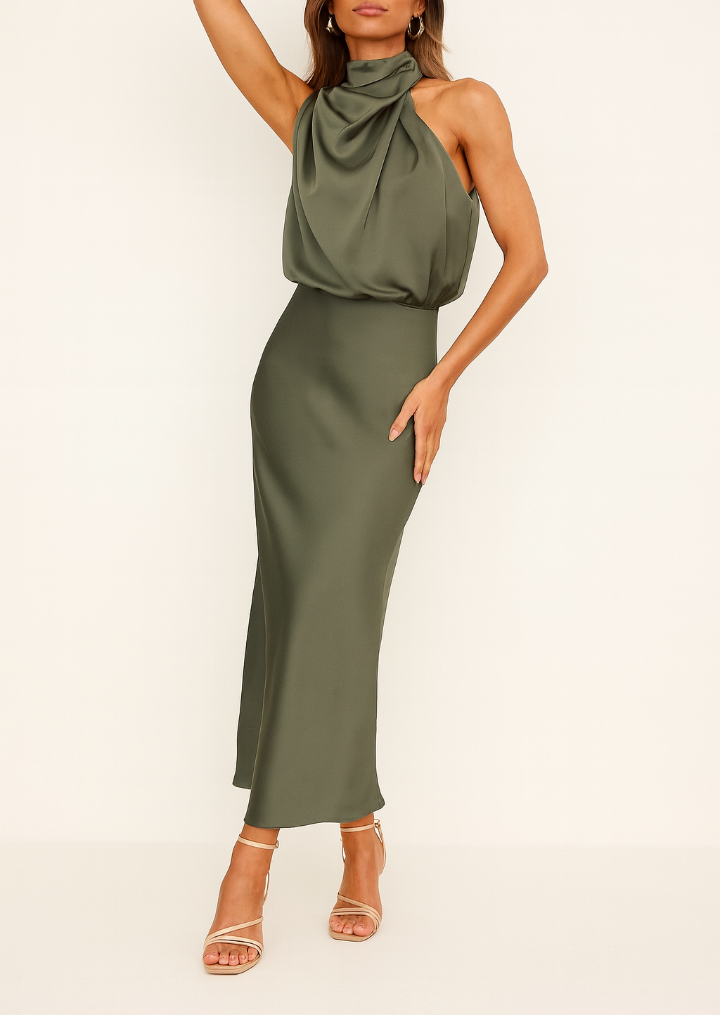 Silky Satin Dress With Off-Shoulder Neckline Evening