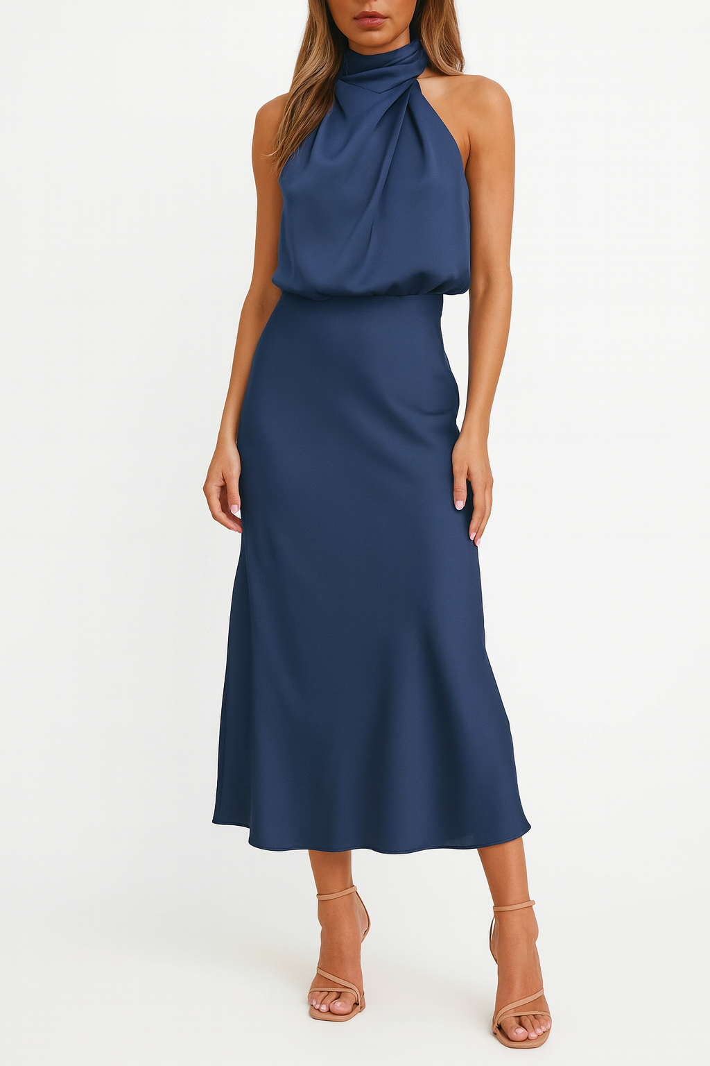 Silky Satin Dress With Off-Shoulder Neckline Evening