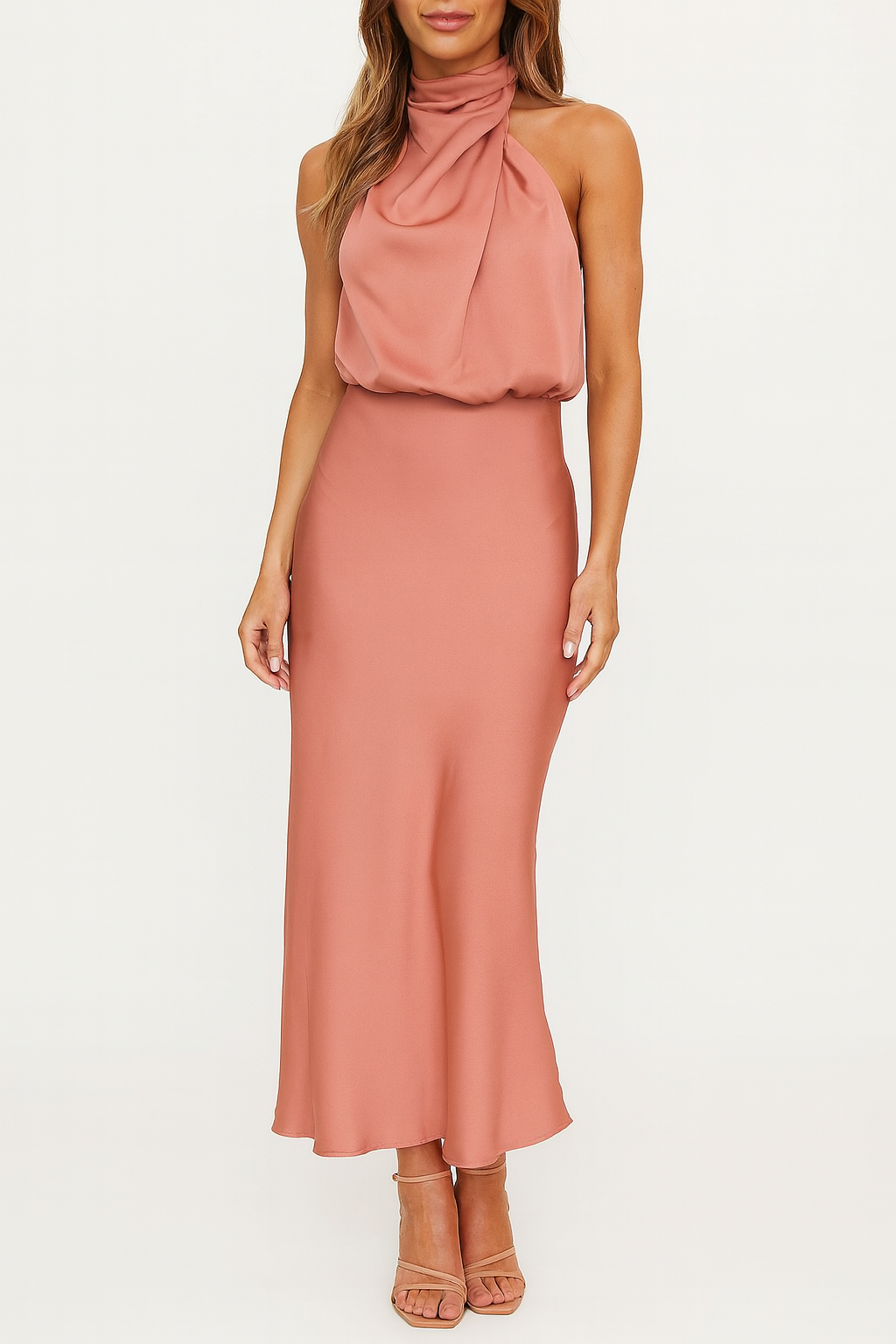 Silky Satin Dress With Off-Shoulder Neckline Evening