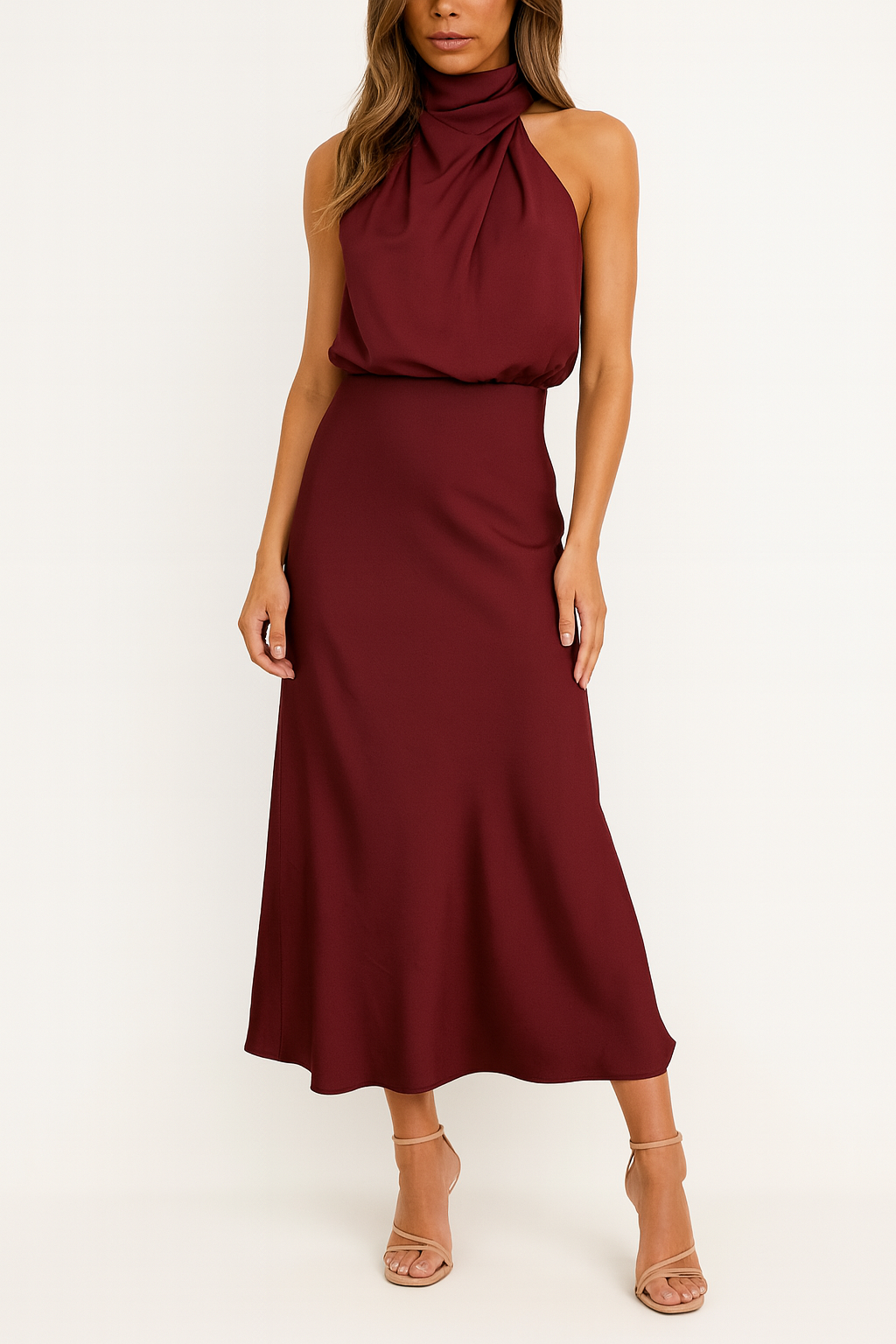 Silky Satin Dress With Off-Shoulder Neckline Evening