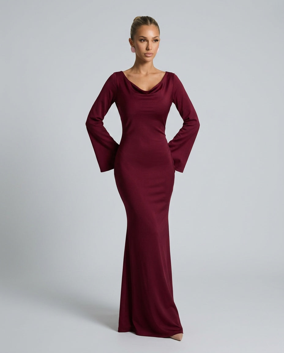 Draped Long Sleeve Dress Evening Evening Weekend