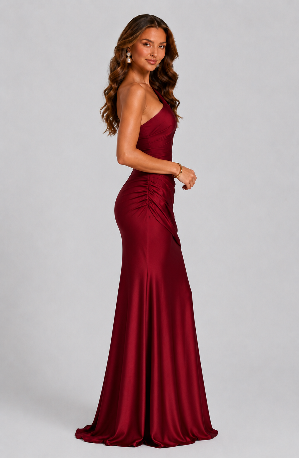 Silky Satin Dress With One Shoulder Neckline Evening