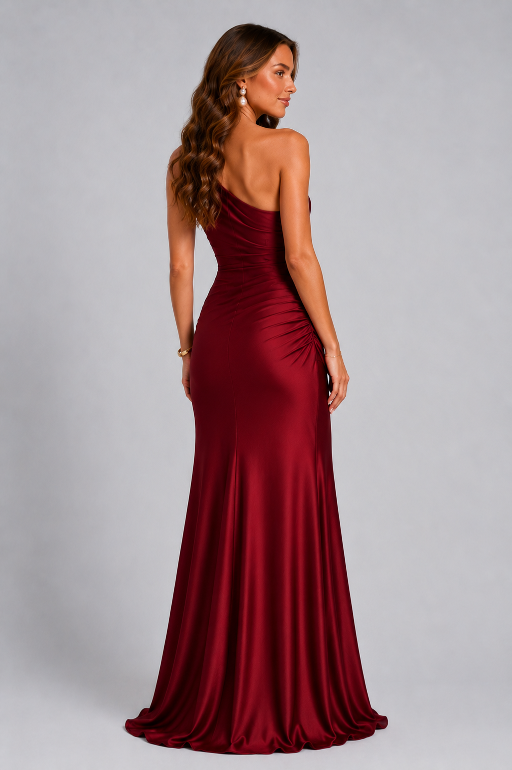 Silky Satin Dress With One Shoulder Neckline Evening