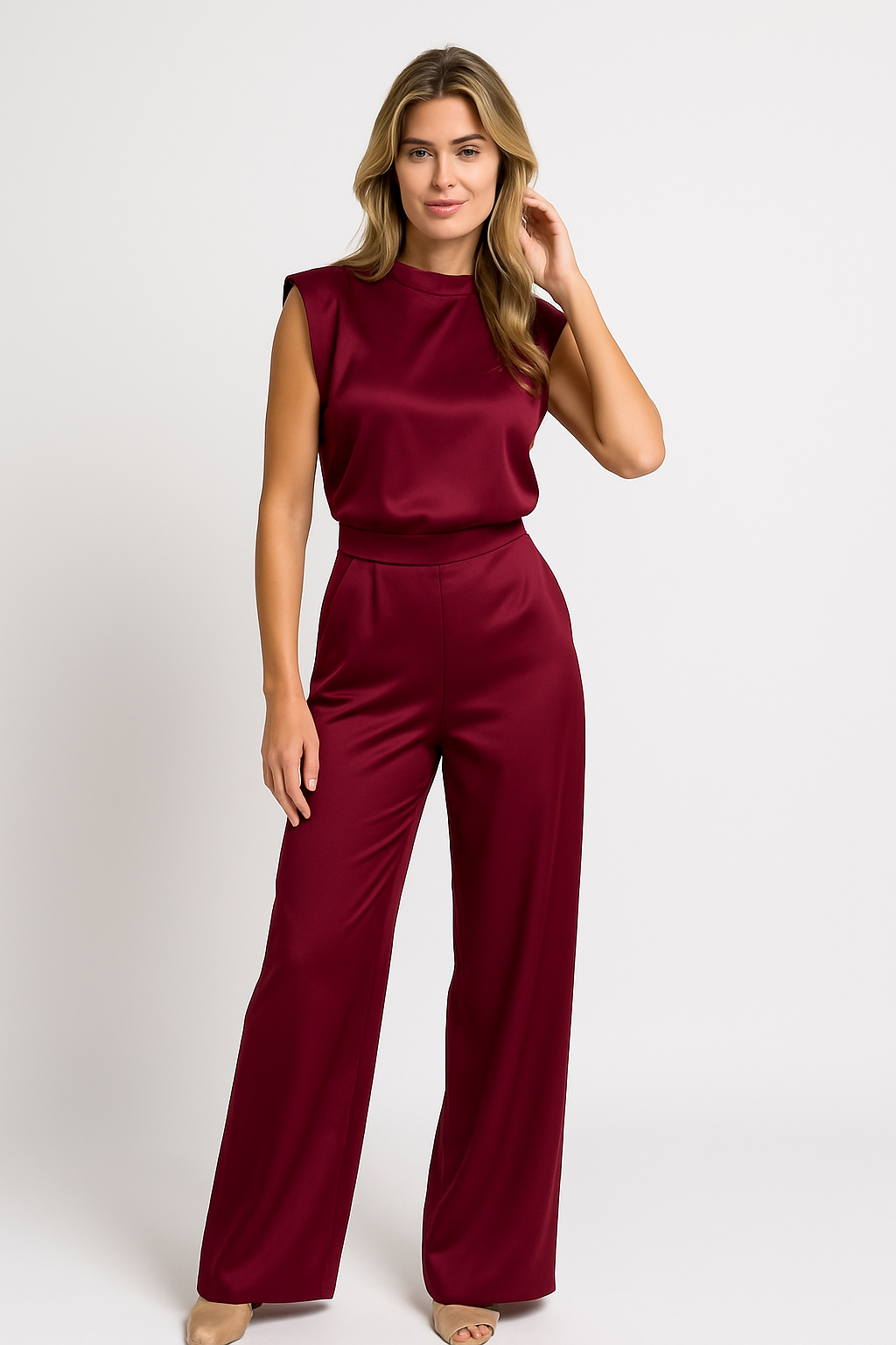 Silky Satin-Look Sleeveless Blazer Open Back Evening