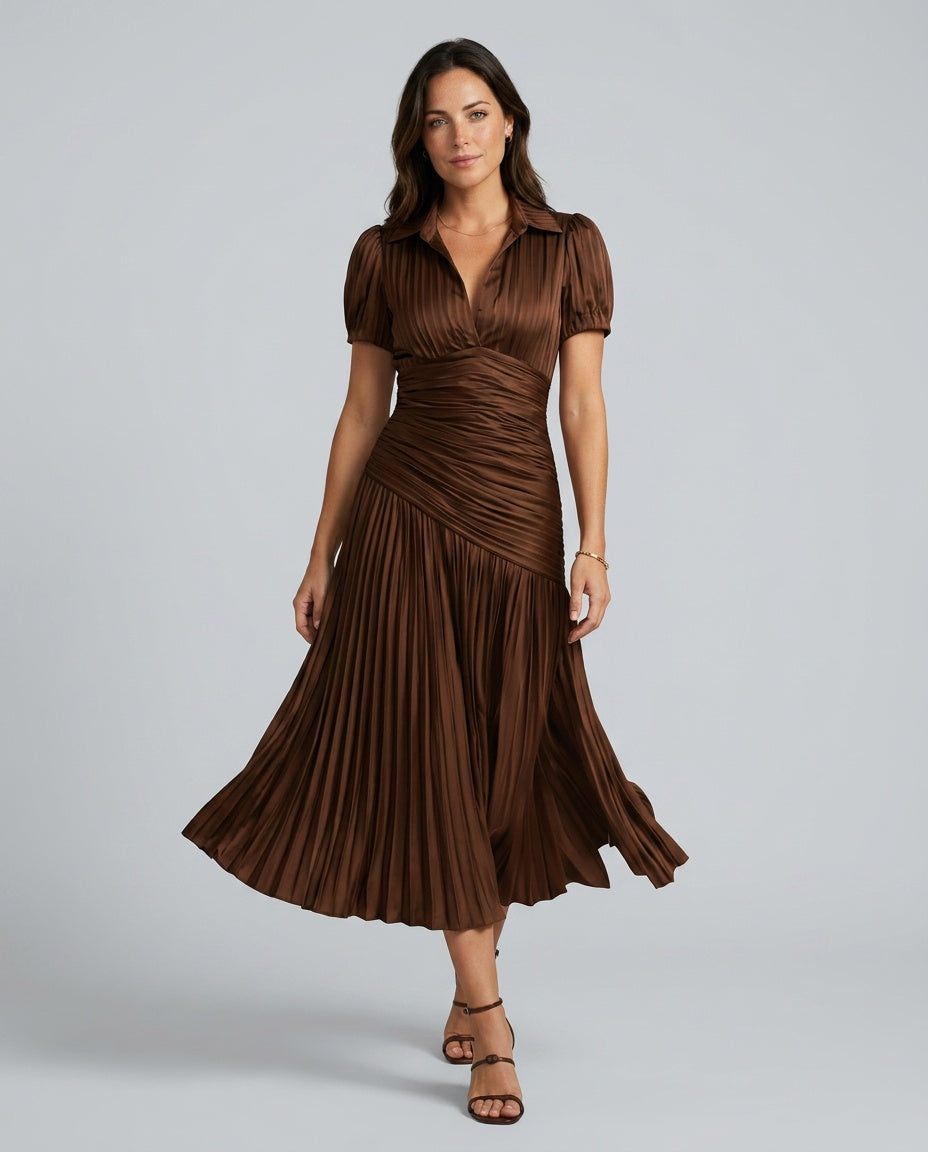 Elegant Satin-Look Short Sleeve Dress Evening