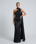 Elegant Satin-Look Dress With One-Shoulder Neckline Asymmetric Hem Evening