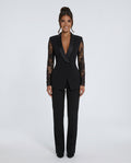 Lace Finish Long Sleeve Blazer Belted Cocktail