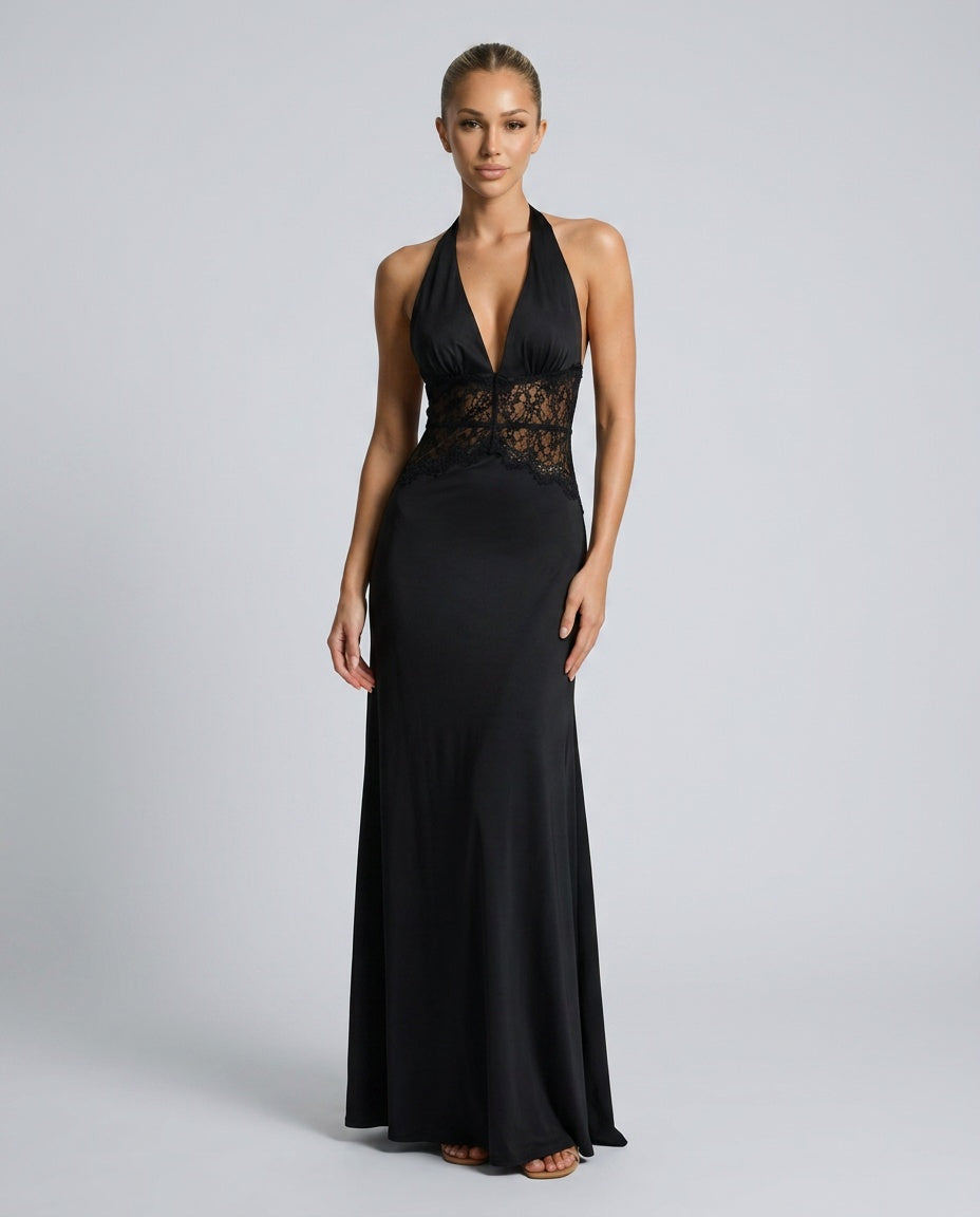 Silky Satin-Look Dress With Halter Neckline Evening