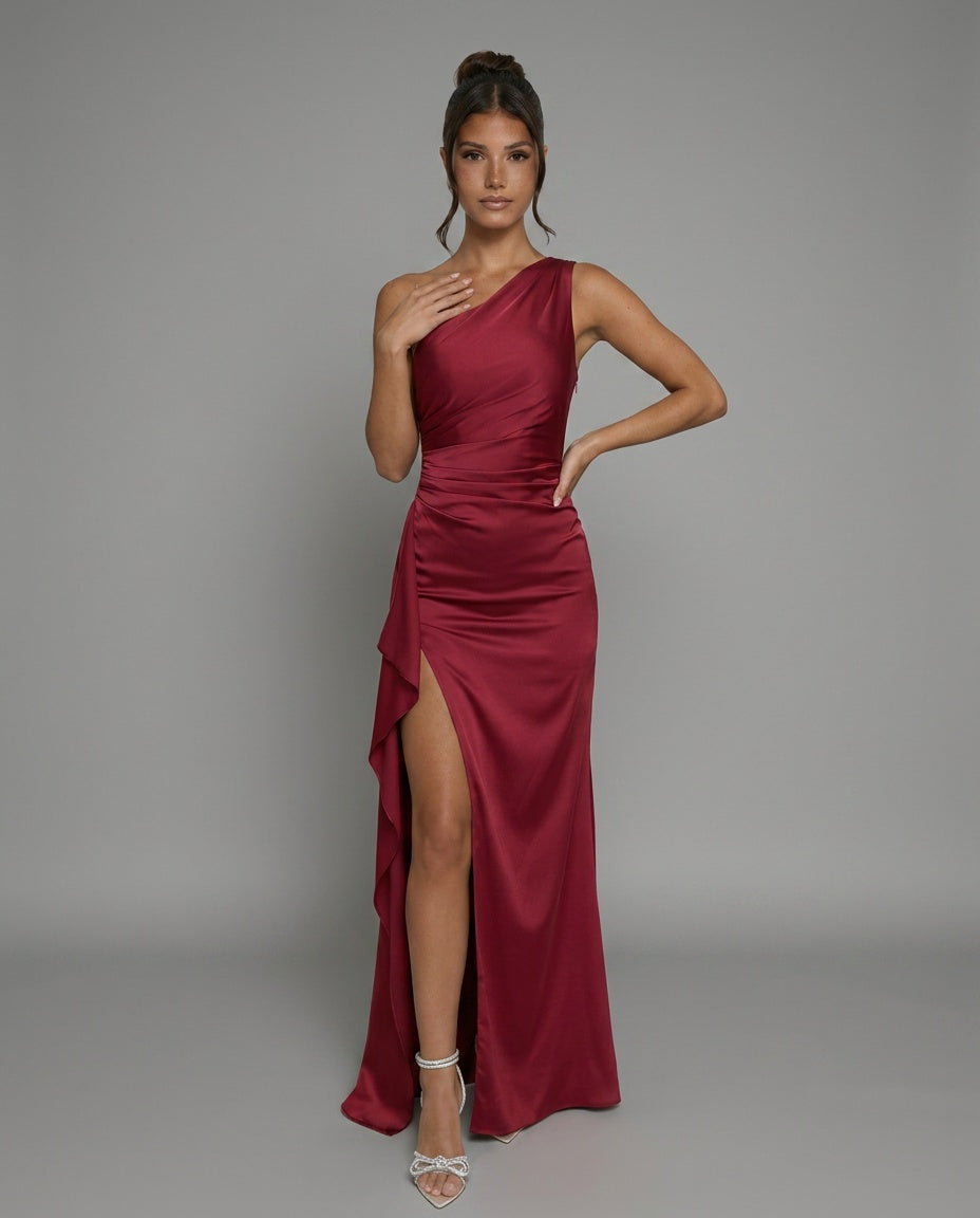 Silky Satin-Look Column With One-Shoulder Neckline Evening