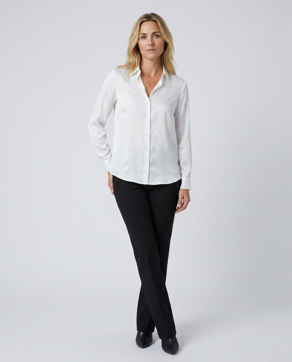 Elegant Satin-Look Shirt With Collared Neckline