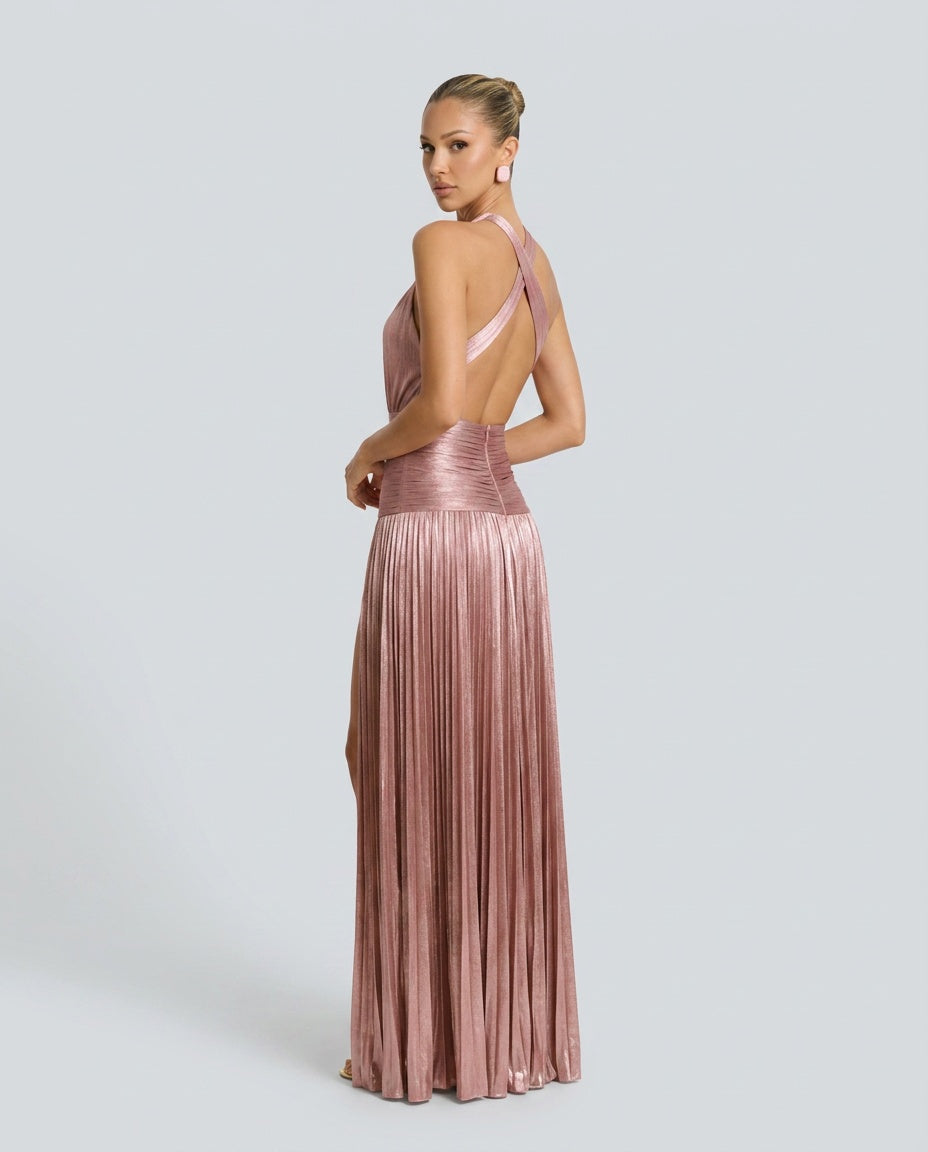 Satin-Look Dress With Halter Neckline Evening