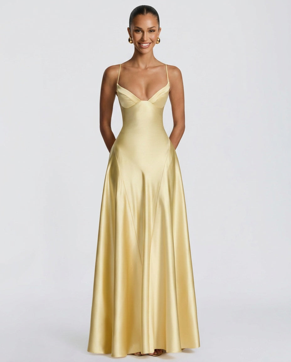 Satin-Look Finish Slip Dress With V-Neck Evening