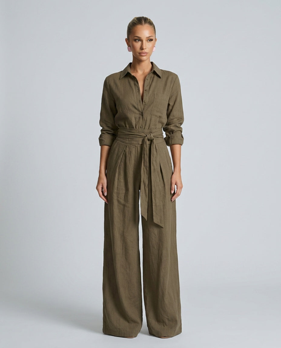 Lace Shirt With Shirt Collar Neckline Belted Occasion Wear
