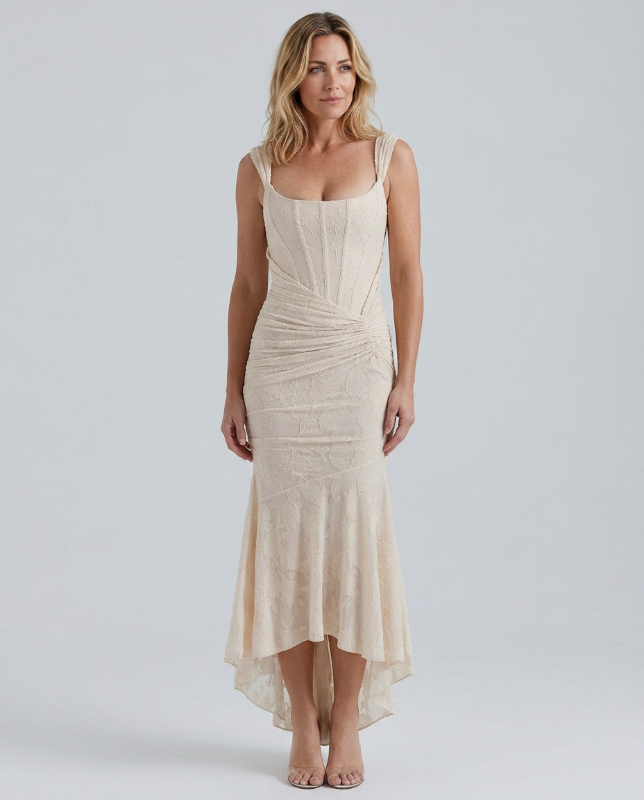 Lace Finish Sleeveless Blazer Corset-Style Evening