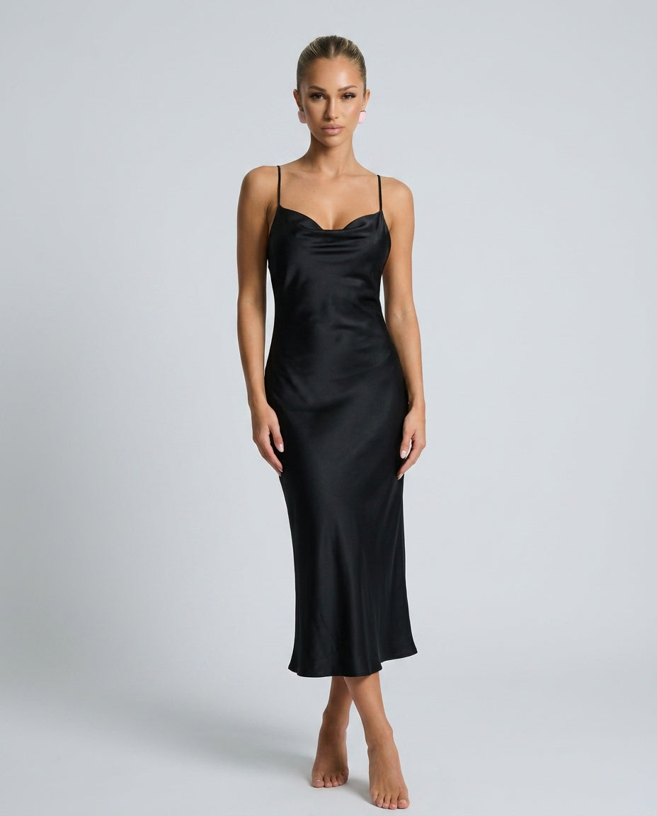 Satin-Look Dress With Cowl Neckline Evening Evening