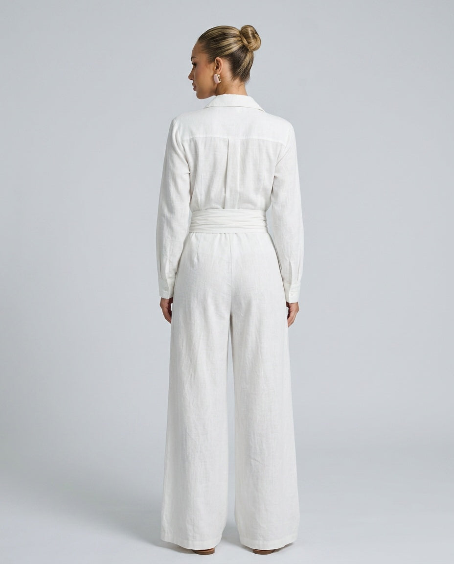 Lace Shirt With Shirt Collar Neckline Belted Occasion Wear