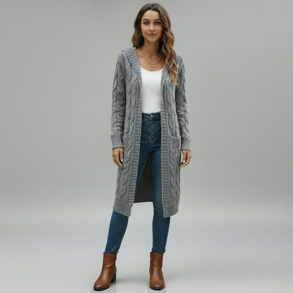 Elegant Ribbed Long Sleeve Cardigan Belted Evening