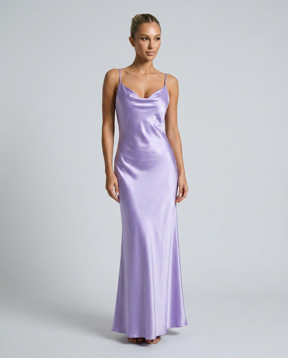 Satin-Look Finish Dress With Cowl Neckline Evening